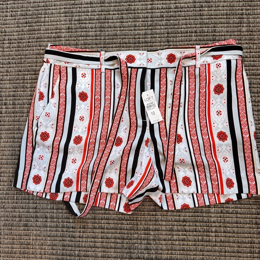 LOFT Red and Black High Waist Shorts